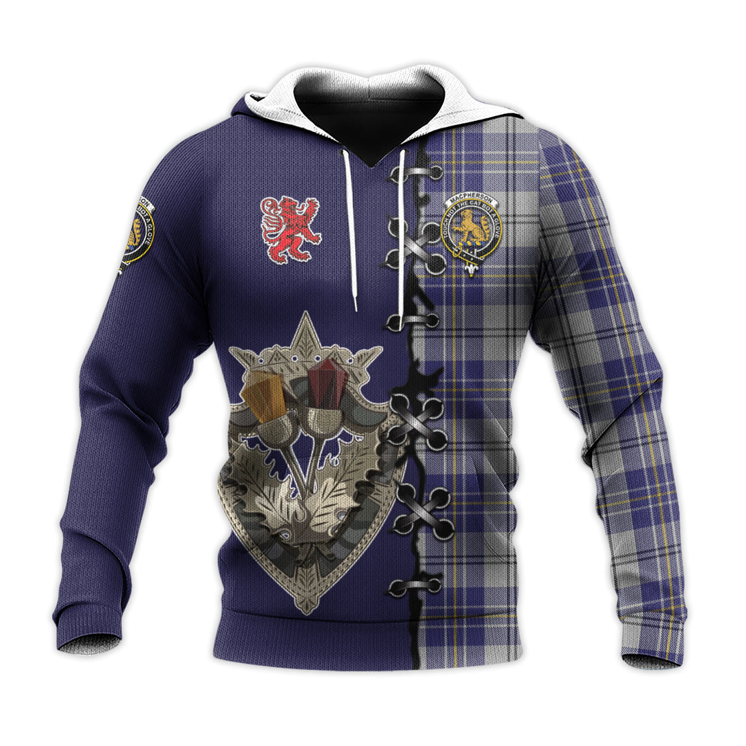 MacPherson Dress Blue Tartan Hoodie - Lion Rampant And Celtic Thistle Style