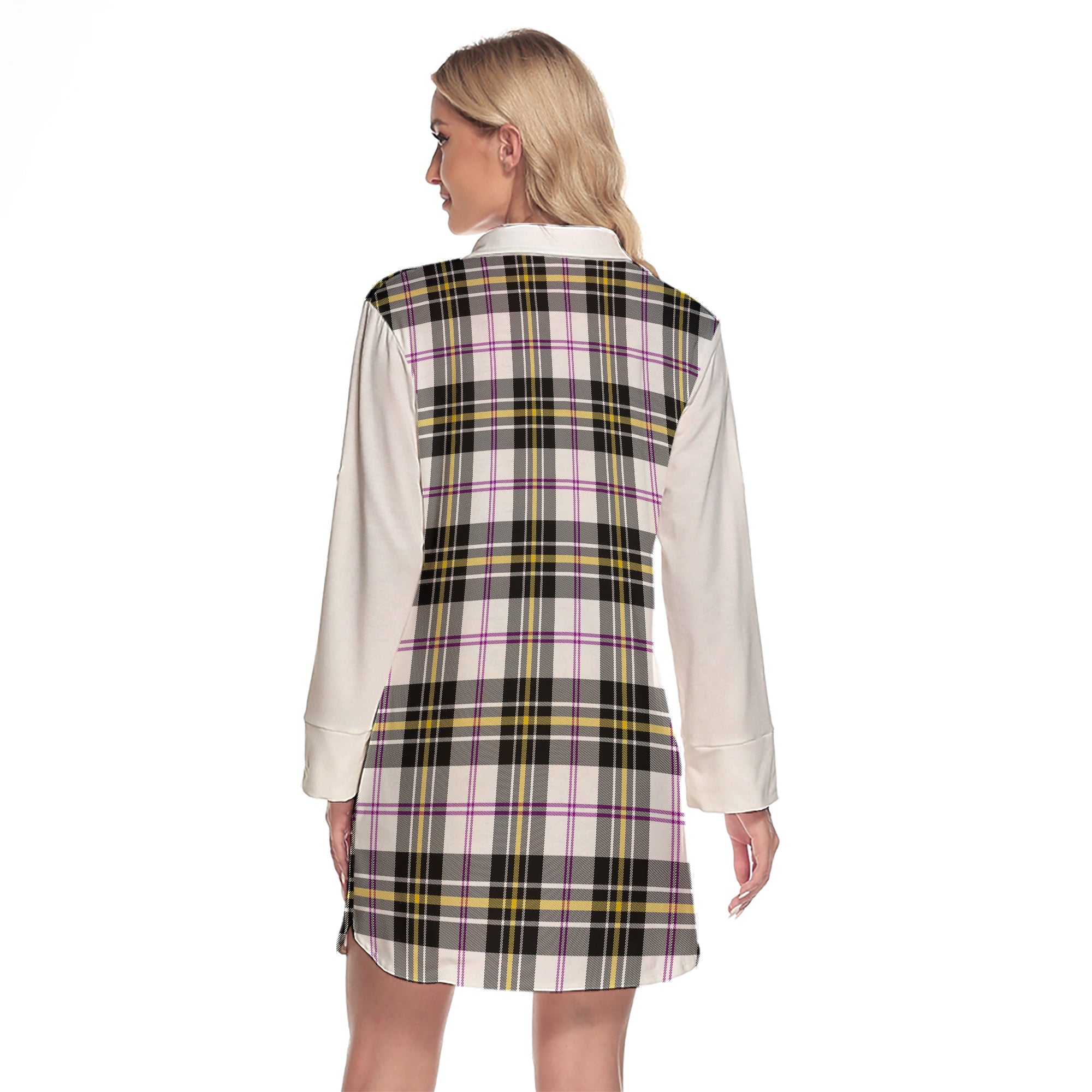 MacPherson Dress Modern Tartan Women's Lapel Shirt Dress With Long Sleeve