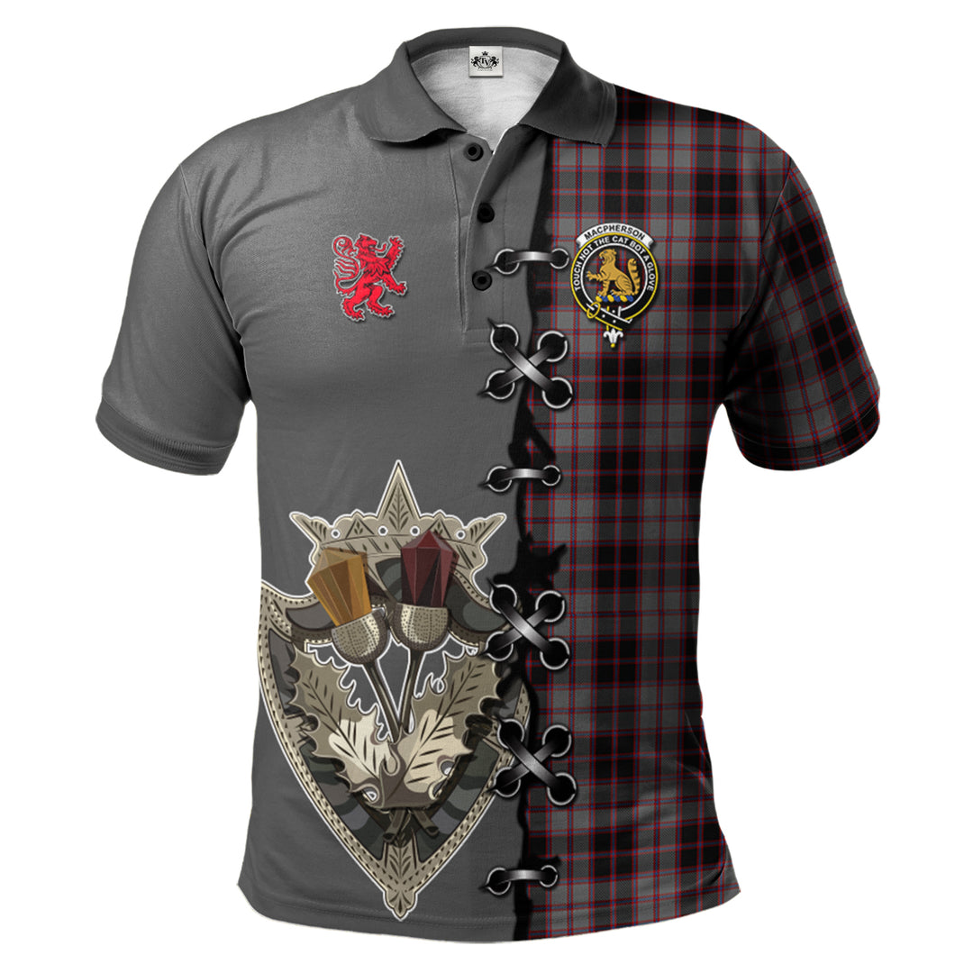 MacPherson Hunting Tartan Polo Shirt - Lion Rampant And Celtic Thistle Style