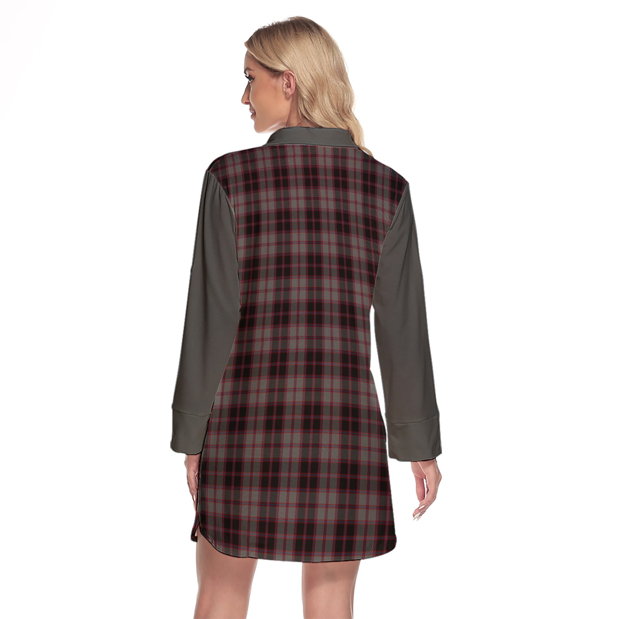 MacPherson Hunting Tartan Women's Lapel Shirt Dress With Long Sleeve