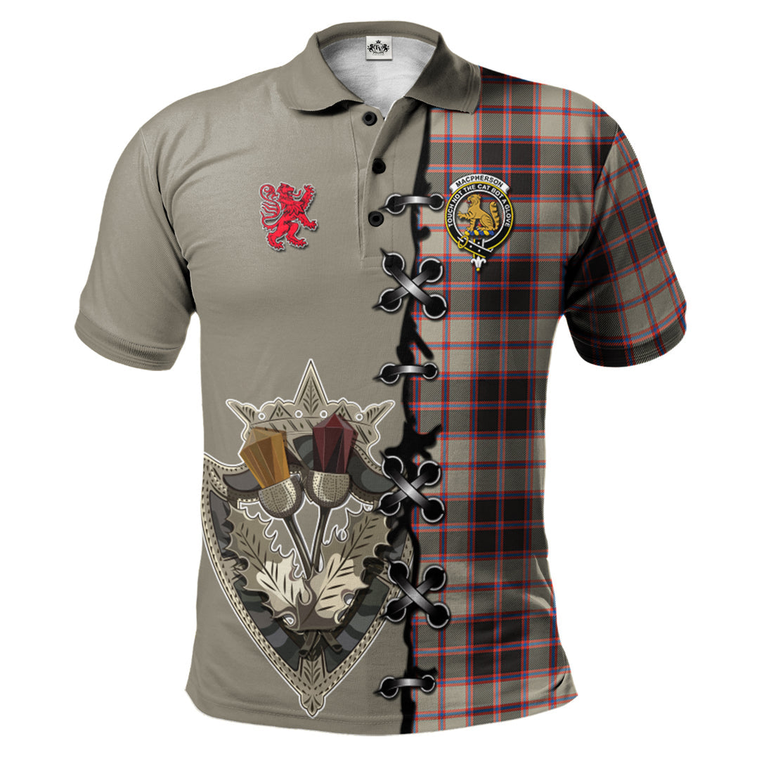 MacPherson Hunting Ancient Tartan Polo Shirt - Lion Rampant And Celtic Thistle Style