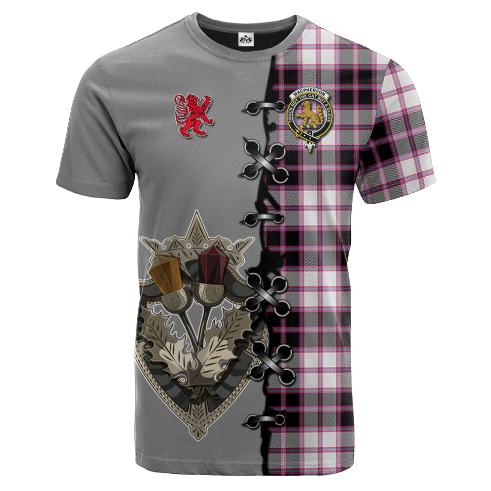 MacPherson Hunting Modern Tartan T-shirt - Lion Rampant And Celtic Thistle Style