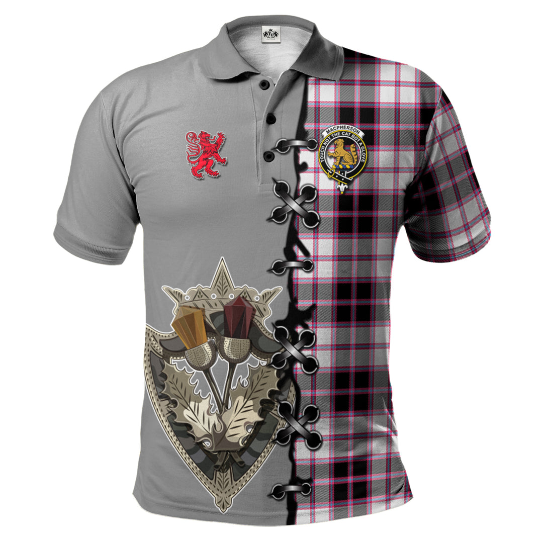 MacPherson Hunting Modern Tartan Polo Shirt - Lion Rampant And Celtic Thistle Style