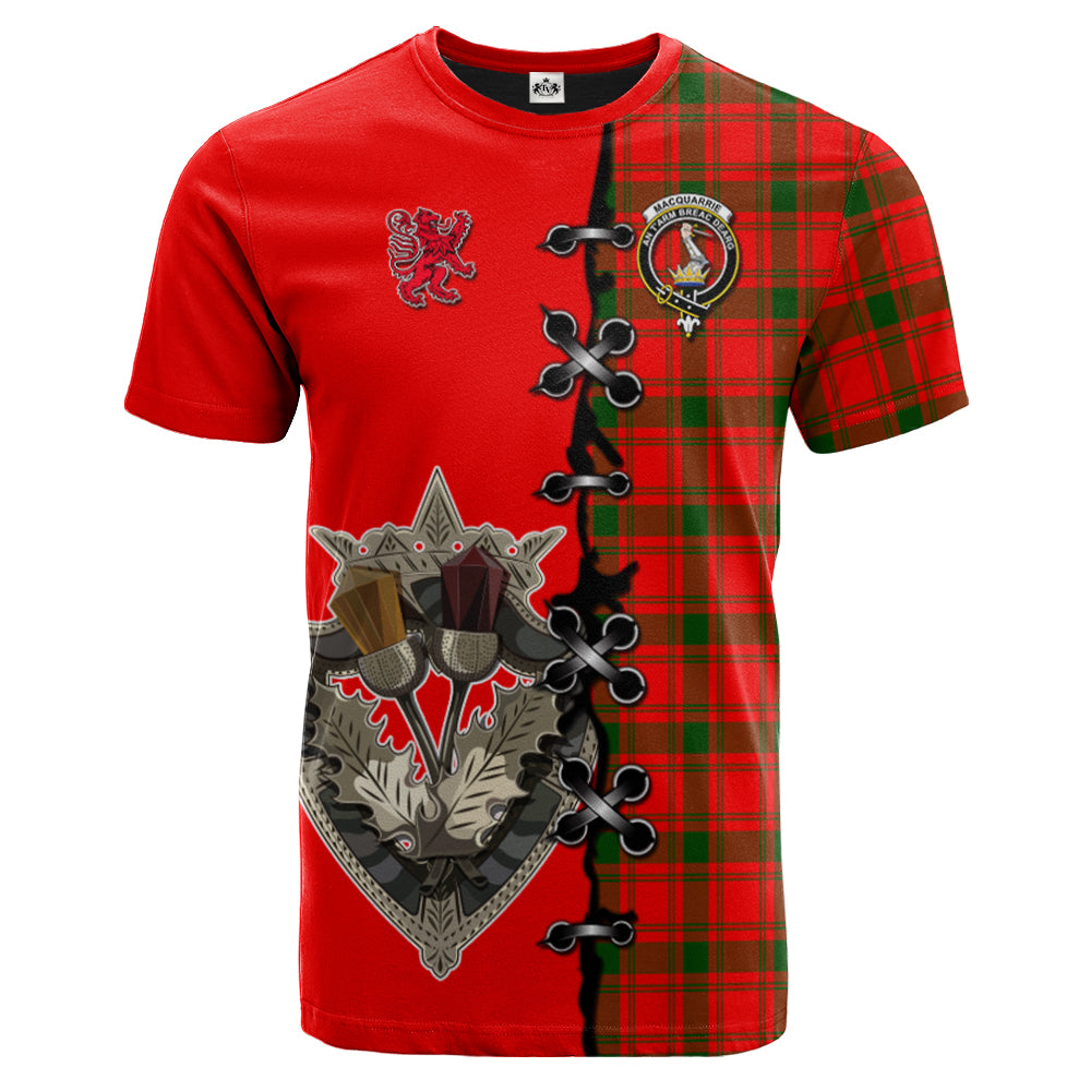 MacQuarrie Modern Tartan T-shirt - Lion Rampant And Celtic Thistle Style