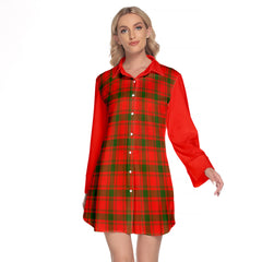 MacQuarrie Modern Tartan Women's Lapel Shirt Dress With Long Sleeve