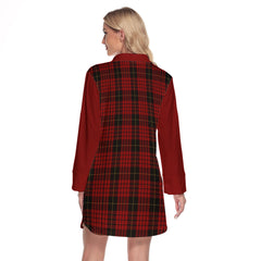 MacQueen Tartan Women's Lapel Shirt Dress With Long Sleeve