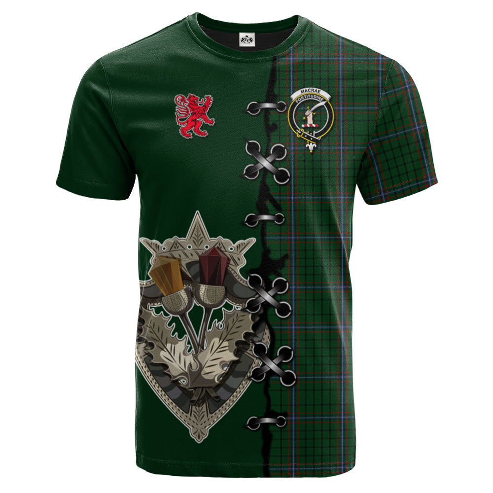 MacRae Tartan T-shirt - Lion Rampant And Celtic Thistle Style