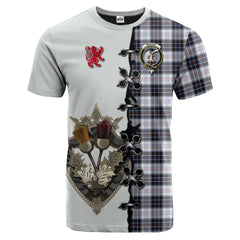 MacRae Dress Modern Tartan T-shirt - Lion Rampant And Celtic Thistle Style