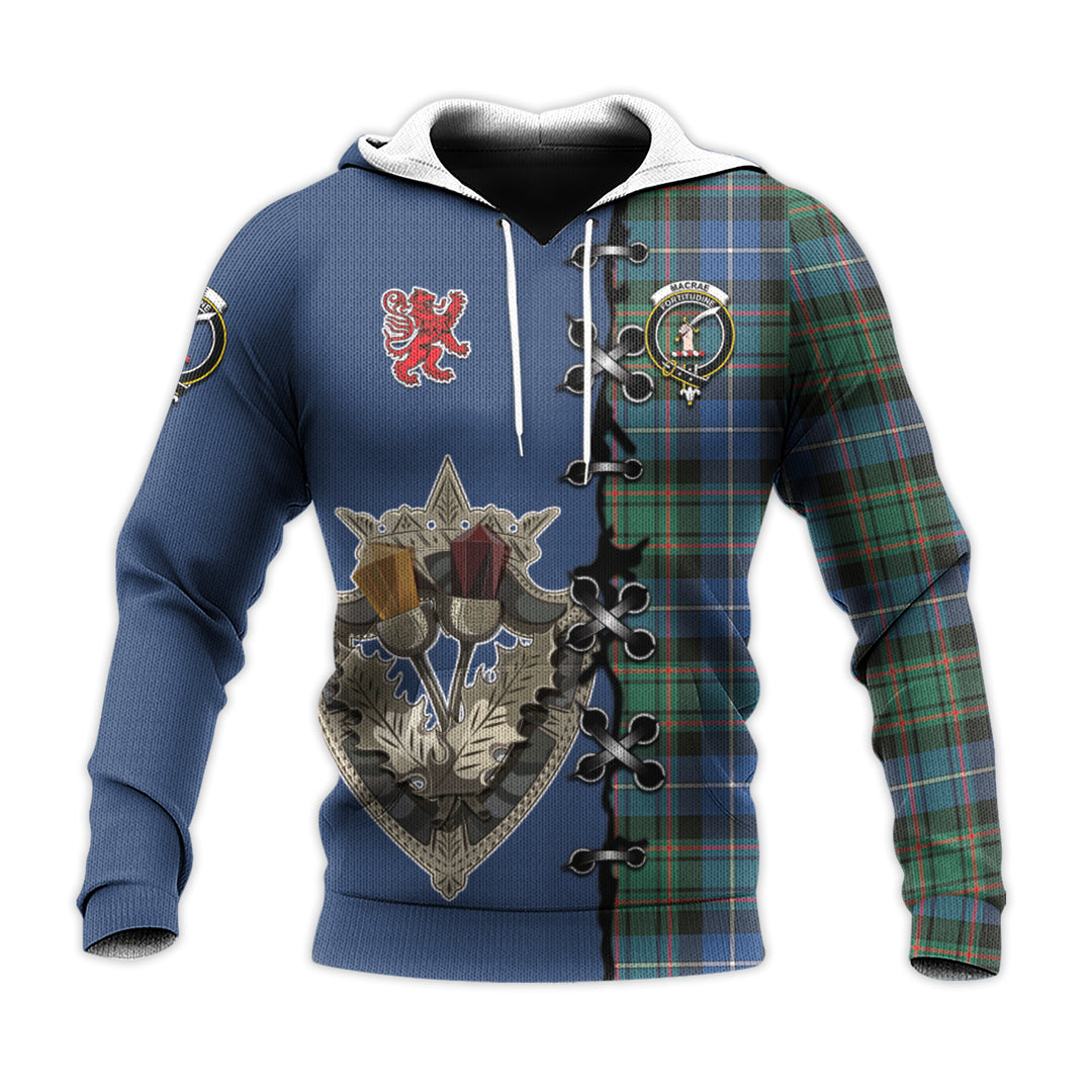 MacRae Hunting Ancient Tartan Hoodie - Lion Rampant And Celtic Thistle Style