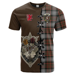 MacRae Hunting Weathered Tartan T-shirt - Lion Rampant And Celtic Thistle Style