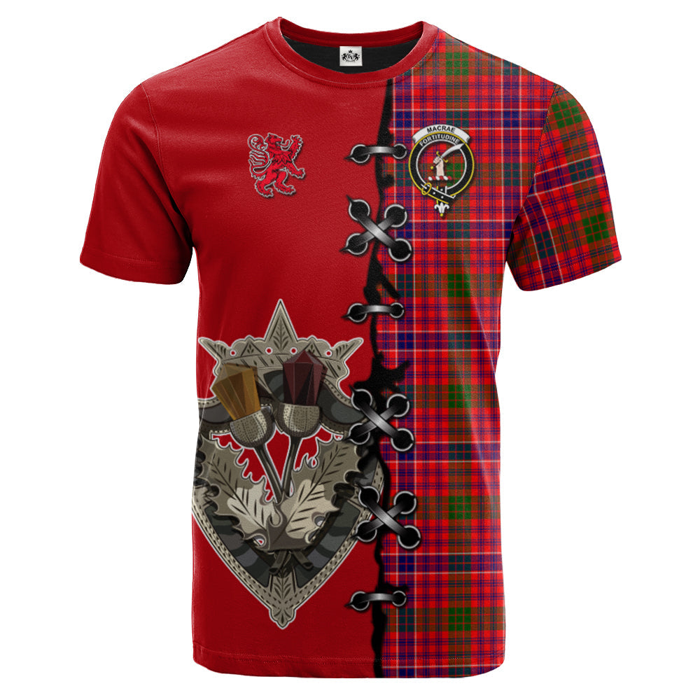 MacRae Modern Tartan T-shirt - Lion Rampant And Celtic Thistle Style