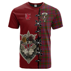 MacRae Red Tartan T-shirt - Lion Rampant And Celtic Thistle Style