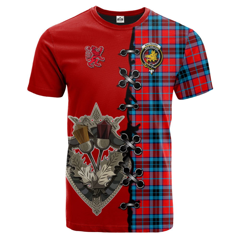 MacTavish Modern Tartan T-shirt - Lion Rampant And Celtic Thistle Style