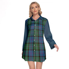 MacThomas Tartan Women's Lapel Shirt Dress With Long Sleeve