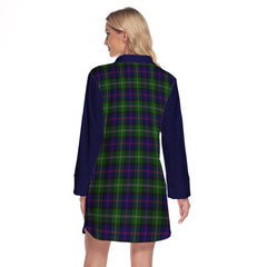 MacThomas Modern Tartan Women's Lapel Shirt Dress With Long Sleeve