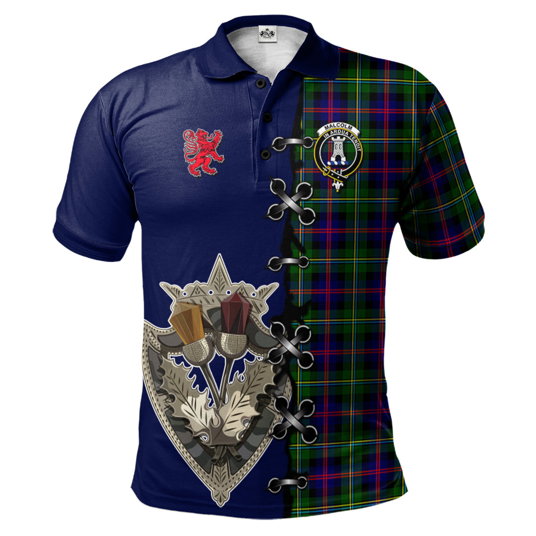 Malcolm Tartan Polo Shirt - Lion Rampant And Celtic Thistle Style