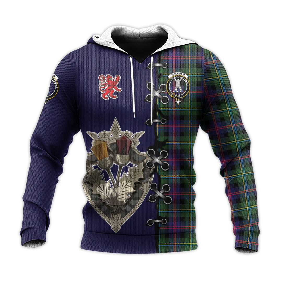 Malcolm Tartan Hoodie - Lion Rampant And Celtic Thistle Style