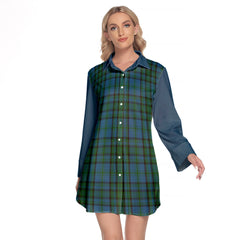 Matheson Hunting Tartan Women's Lapel Shirt Dress With Long Sleeve