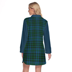 Matheson Hunting Tartan Women's Lapel Shirt Dress With Long Sleeve