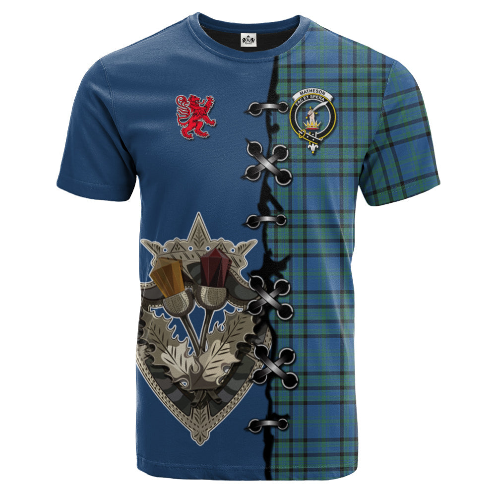 Matheson Hunting Ancient Tartan T-shirt - Lion Rampant And Celtic Thistle Style