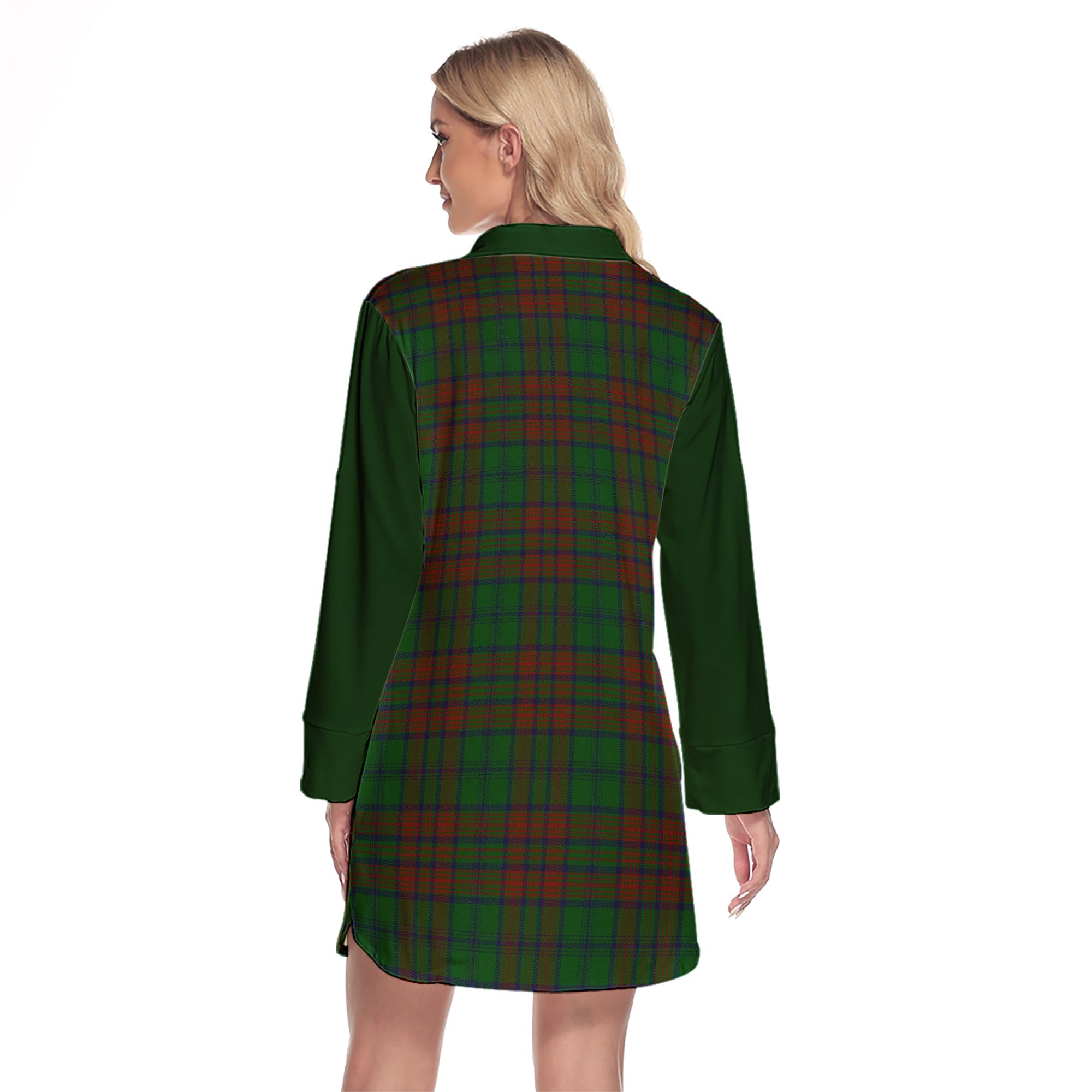 Matheson Hunting Highland Tartan Women's Lapel Shirt Dress With Long Sleeve