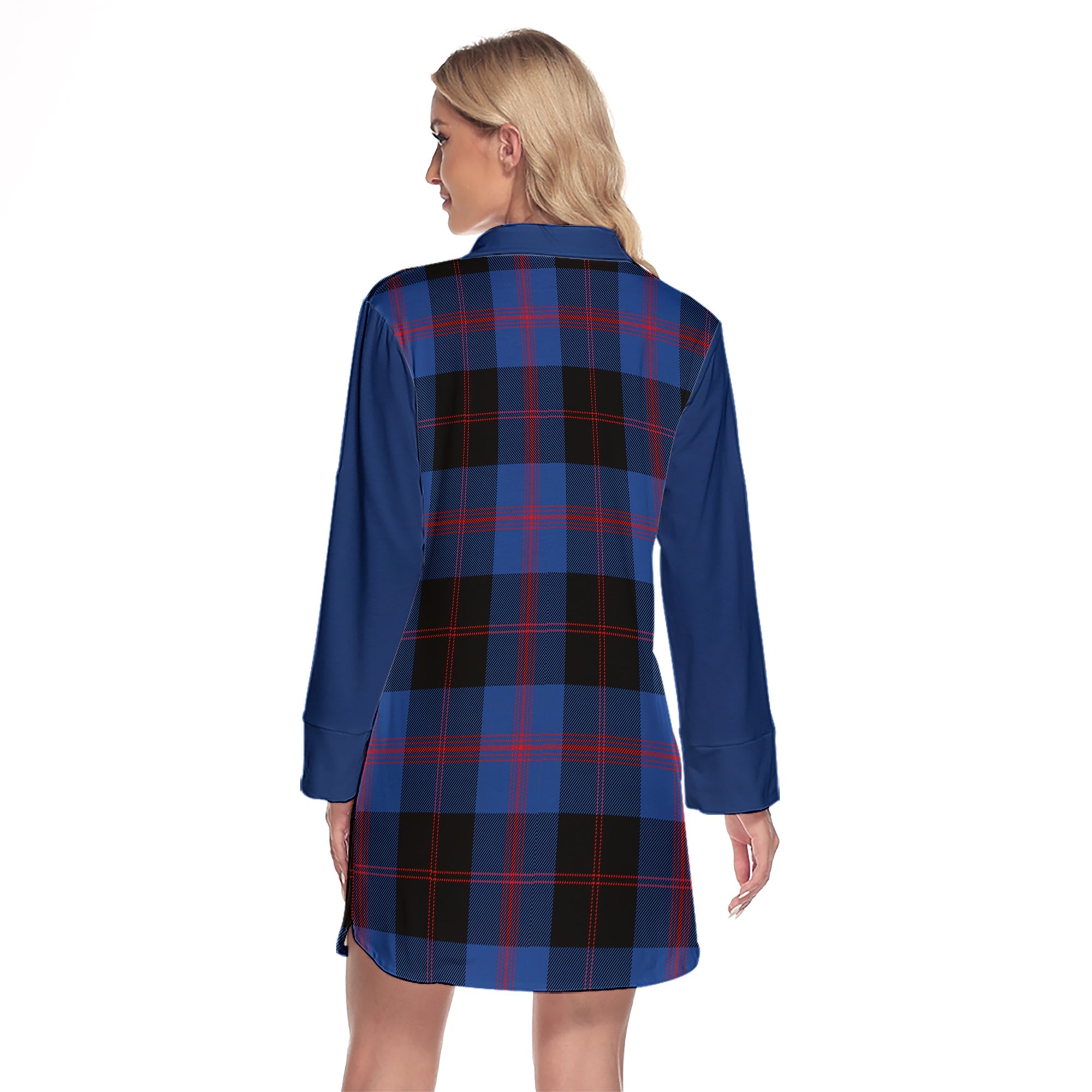 Maule Tartan Women's Lapel Shirt Dress With Long Sleeve