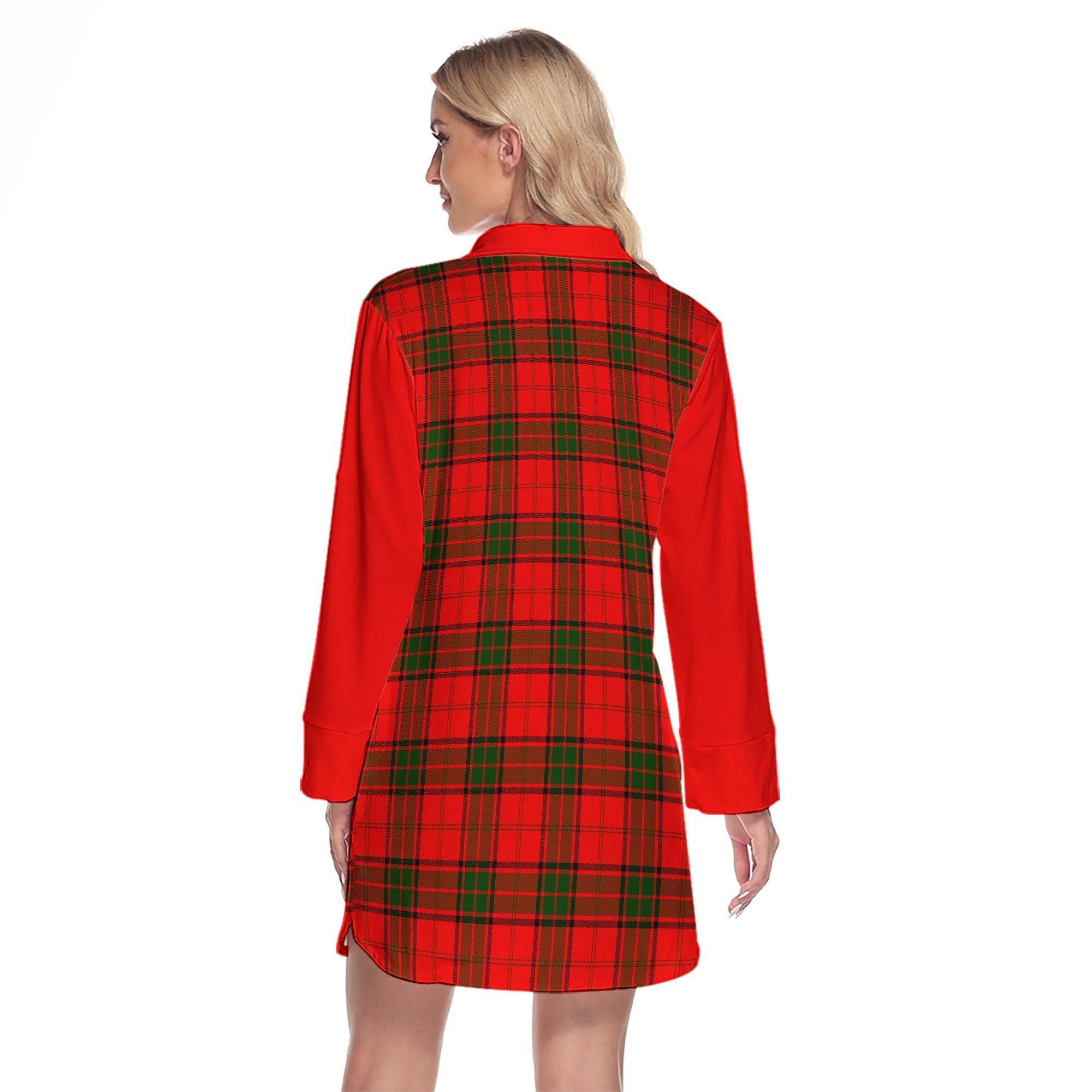 Maxwell Modern Tartan Women's Lapel Shirt Dress With Long Sleeve