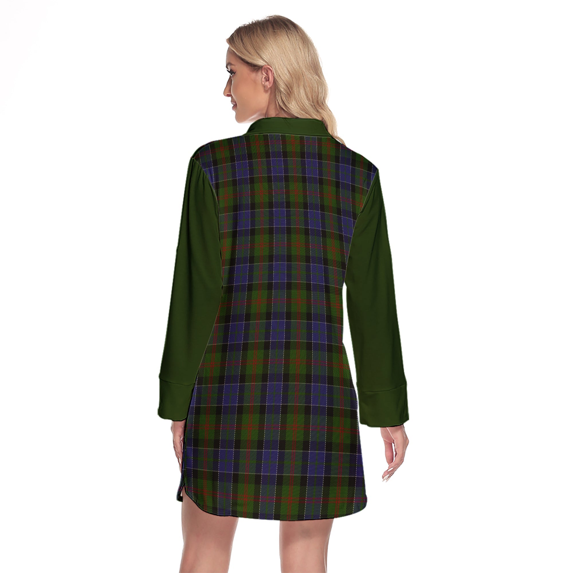 McFadzen 03 Tartan Women's Lapel Shirt Dress With Long Sleeve