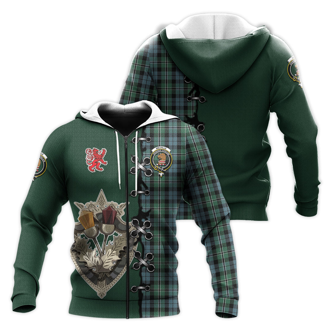 Melville Tartan Hoodie - Lion Rampant And Celtic Thistle Style