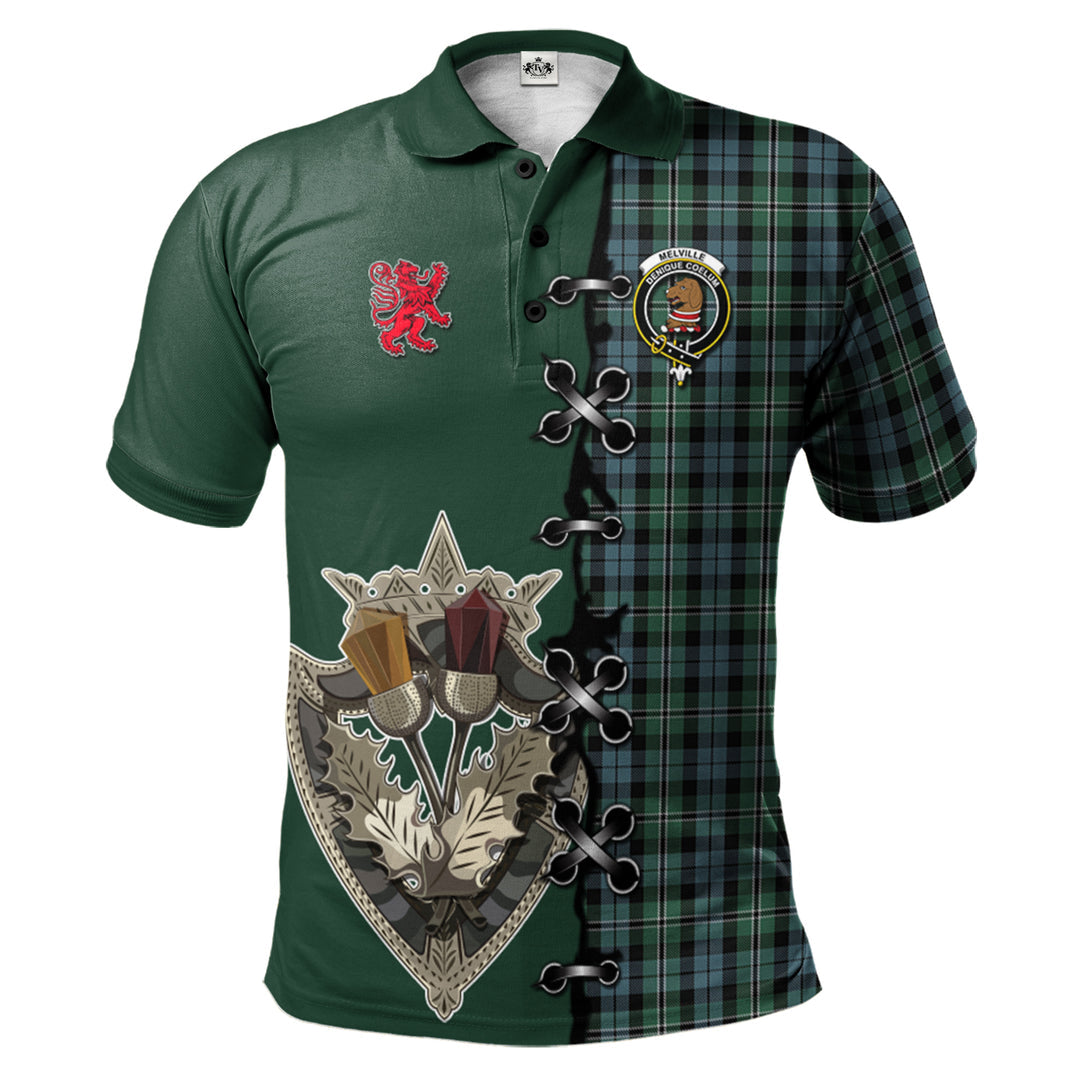 Melville Tartan Polo Shirt - Lion Rampant And Celtic Thistle Style