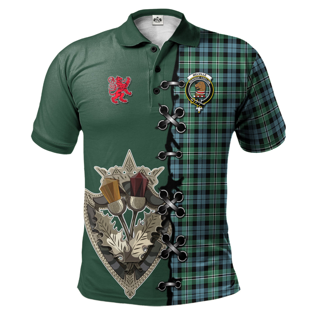 Melville Ancient Tartan Polo Shirt - Lion Rampant And Celtic Thistle Style