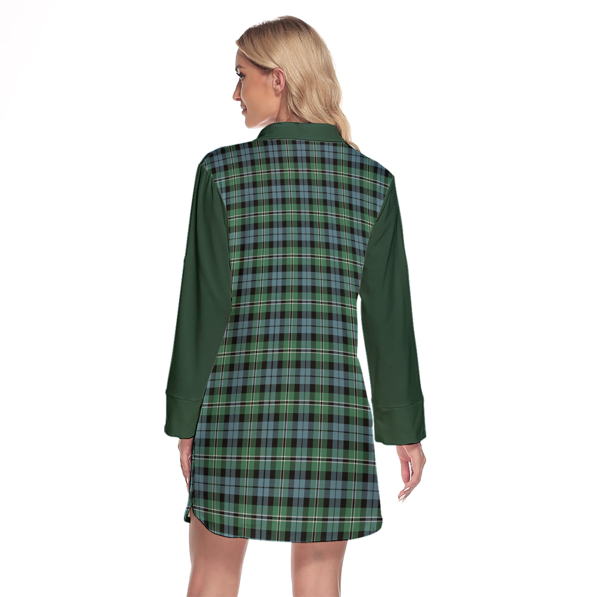 Melville Ancient Tartan Women's Lapel Shirt Dress With Long Sleeve