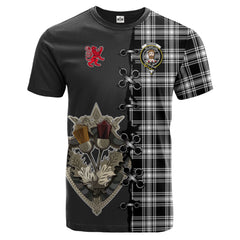 Menzies Black and White Tartan T-shirt - Lion Rampant And Celtic Thistle Style