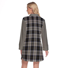 Menzies Black Dress Tartan Women's Lapel Shirt Dress With Long Sleeve