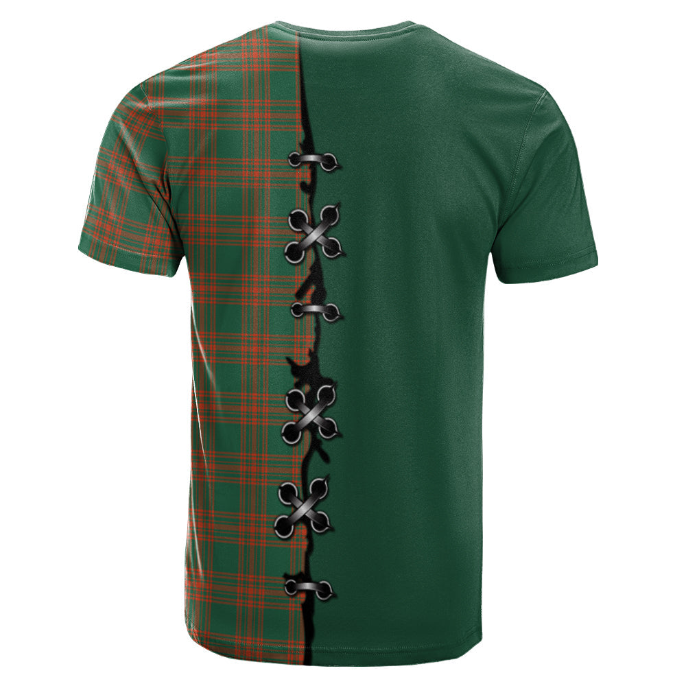 Menzies Green Ancient Tartan T-shirt - Lion Rampant And Celtic Thistle Style