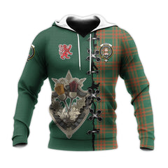 Menzies Green Ancient Tartan Hoodie - Lion Rampant And Celtic Thistle Style