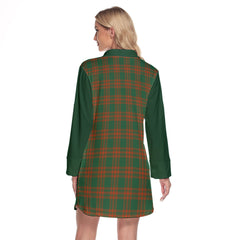 Menzies Green Ancient Tartan Women's Lapel Shirt Dress With Long Sleeve