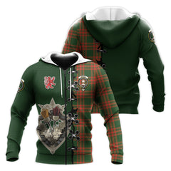 Menzies Green Modern Tartan Hoodie - Lion Rampant And Celtic Thistle Style