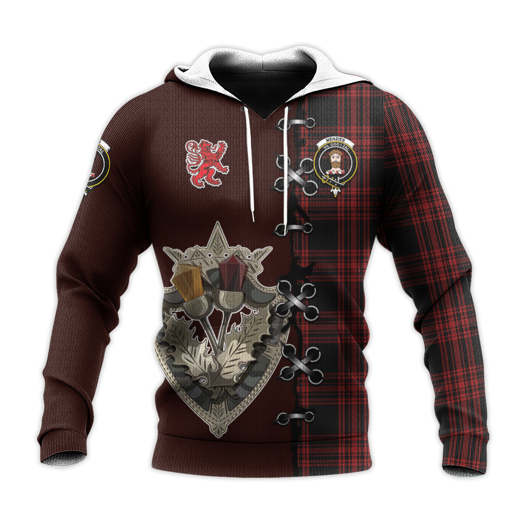 Menzies Hunting Tartan Hoodie - Lion Rampant And Celtic Thistle Style