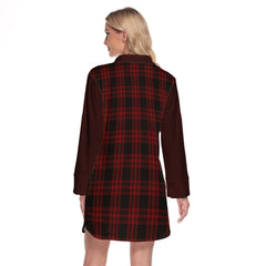 Menzies Hunting Tartan Women's Lapel Shirt Dress With Long Sleeve