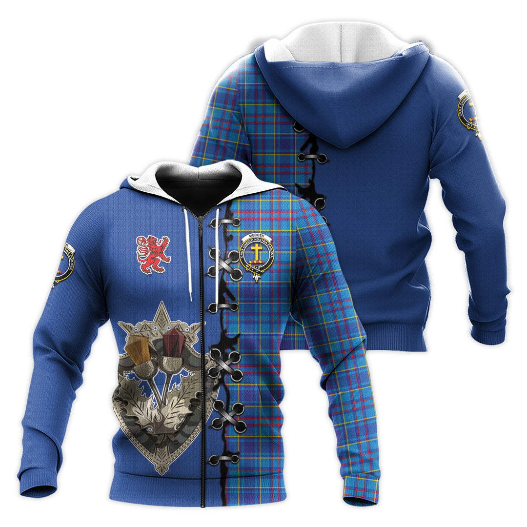 Mercer Modern Tartan Hoodie - Lion Rampant And Celtic Thistle Style