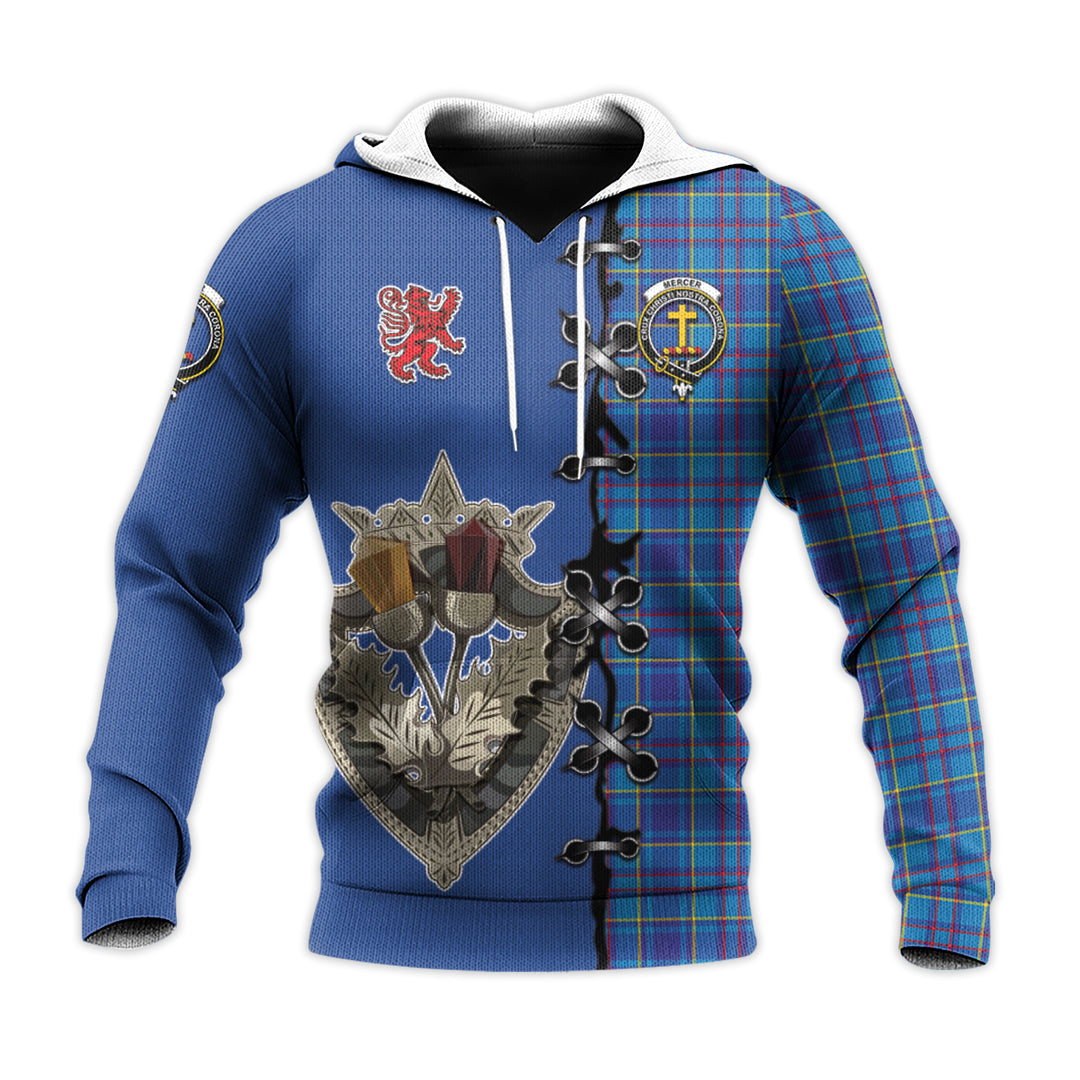 Mercer Modern Tartan Hoodie - Lion Rampant And Celtic Thistle Style