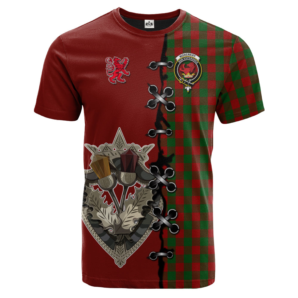 Moncrieff Tartan T-shirt - Lion Rampant And Celtic Thistle Style