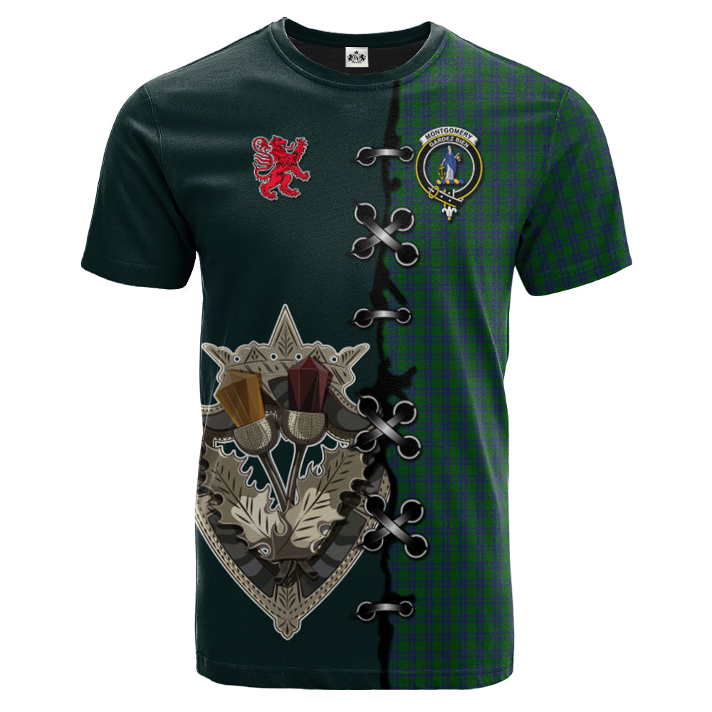 Montgomery Tartan T-shirt - Lion Rampant And Celtic Thistle Style