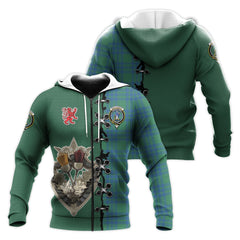 Montgomery Ancient Tartan Hoodie - Lion Rampant And Celtic Thistle Style