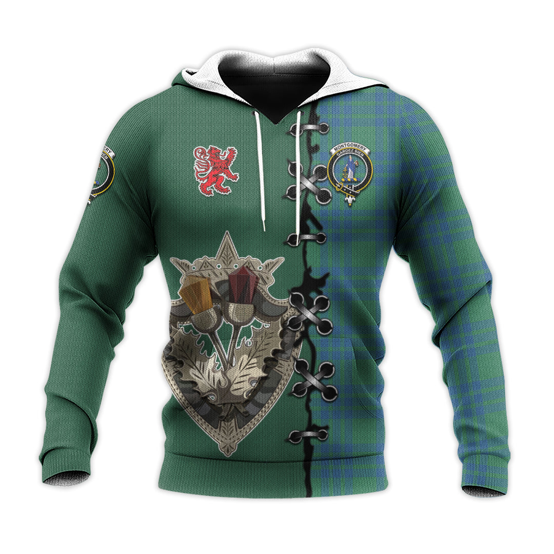 Montgomery Ancient Tartan Hoodie - Lion Rampant And Celtic Thistle Style