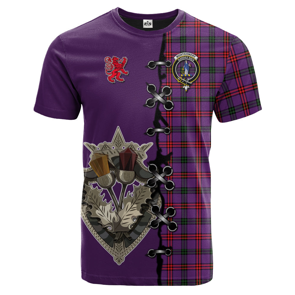 Montgomery Modern Tartan T-shirt - Lion Rampant And Celtic Thistle Style