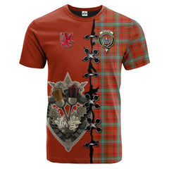 Morrison Red Ancient Tartan T-shirt - Lion Rampant And Celtic Thistle Style