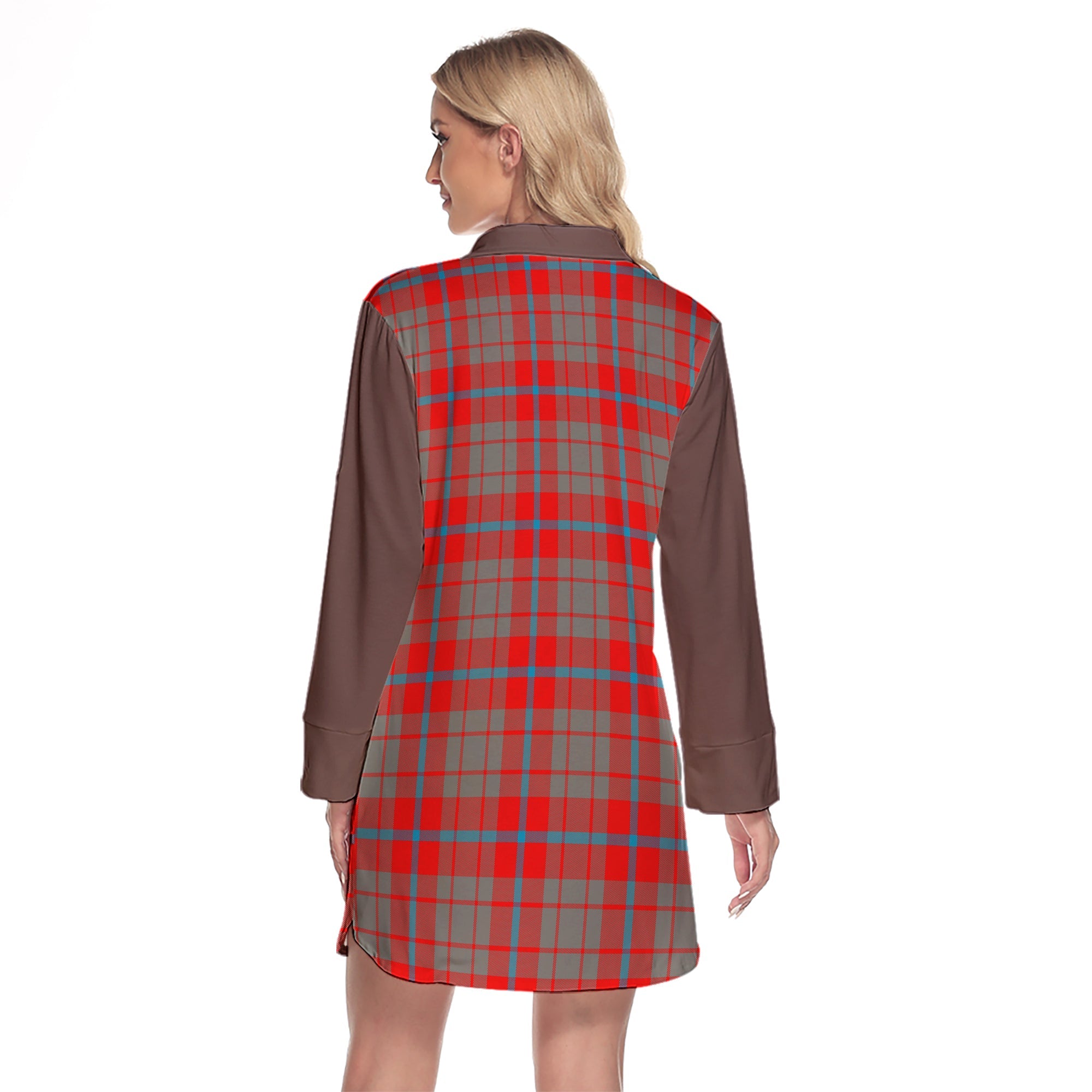 Moubray Tartan Women's Lapel Shirt Dress With Long Sleeve