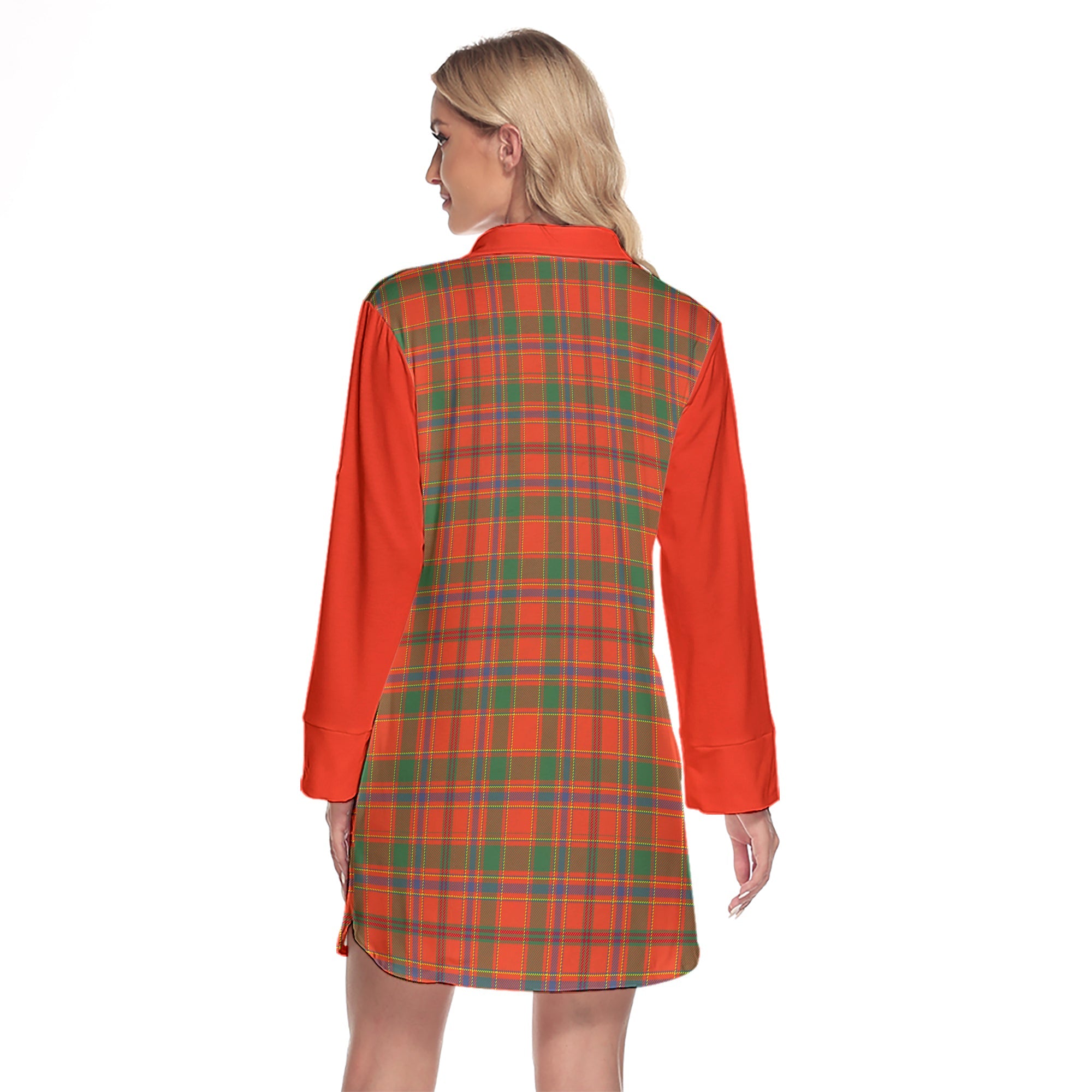 Munro Ancient Tartan Women's Lapel Shirt Dress With Long Sleeve